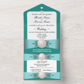 エレガントティール（緑がかった色）パールリ結婚ボン&RSVPすべて オールインワン招待状 (内側)