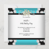 エレガントティール(緑がかった色)パール白黒ダイヤモンド誕生日 招待状 (裏面)