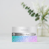 エレガントティール(緑がかった色)ピンクグリッターダイヤモンド発光シルバー 名刺 (スタンド正面)