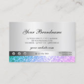 エレガントティール(緑がかった色)ピンクグリッターダイヤモンド発光シルバー 名刺 (裏面)