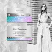 エレガントティール（緑がかった色）ピンクグリッターダイヤモンド発光シルバー 名刺