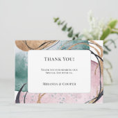 エレガントティール（緑がかった色）ピンク抽象芸術結婚サンキューカード 招待状 (スタンド正面)