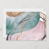 エレガントティール（緑がかった色）ピンク抽象芸術結婚サンキューカード 招待状 (裏面)