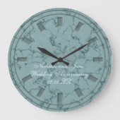 エレガントティール（緑がかった色）フェイクマーブル結婚の記念日 ラージ壁時計 (正面)