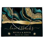 エレガントティール（緑がかった色）フォイル及び金ゴールドグリッターアゲ結婚ート ラージペーパーバッグ (正面)