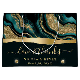 エレガントティール（緑がかった色）フォイル及び金ゴールドグリッターアゲ結婚ート ラージペーパーバッグ