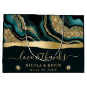 エレガントティール(緑がかった色)フォイル及び金ゴールドグリッターアゲ結婚ート ラージペーパーバッグ (裏面)