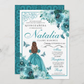 エレガントティール(緑がかった色)フローラキンセアニェラ誕生日投資 招待状 (正面/裏面)