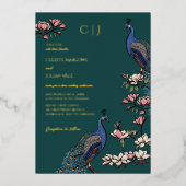 エレガントティール(緑がかった色)フローラピーコ結婚ック 箔招待状 (正面)
