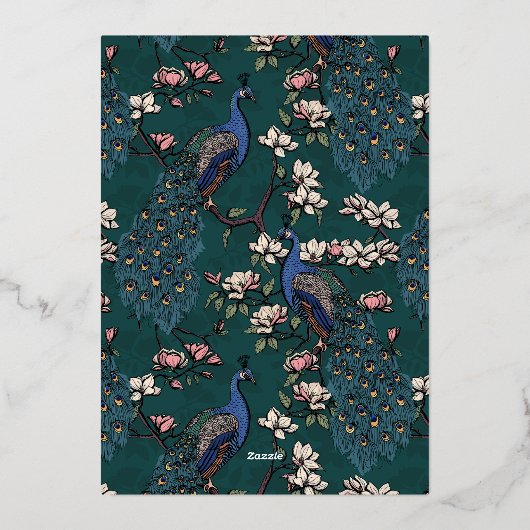 エレガントティール(緑がかった色)フローラピーコ結婚ック 箔招待状 (裏面)