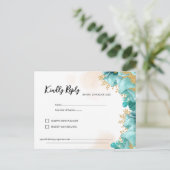 エレガントティール（緑がかった色）フローラRSVPカード ポストカード (スタンド正面)