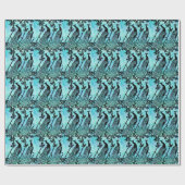 エレガントティール(緑がかった色)&ブラックピーコックパターン ラッピングペーパー (フラット)