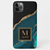 エレガントティール(緑がかった色)ブラック金ゴールドモノグラムイニシャル名 Case-Mate iPhoneケース (裏面)