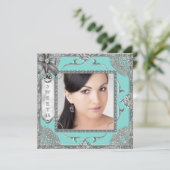 エレガントティール(緑がかった色)ブルーとシルバースウィート16パーティー 招待状 (スタンド正面)