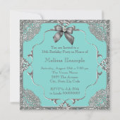 エレガントティール(緑がかった色)ブルーとシルバースウィート16パーティー 招待状 (裏面)