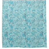 エレガントティール（緑がかった色）ブルーとホワイト抽象芸術パターン（の模様が）ある シャワーカーテン (正面)