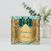 エレガントティール(緑がかった色)ブルーと金ゴールド誕生会 招待状 (スタンド正面)