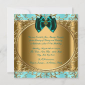 エレガントティール(緑がかった色)ブルーと金ゴールド誕生会 招待状 (裏面)