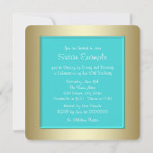 エレガントティール（緑がかった色）ブルーと金ゴールド誕生会 招待状 (裏面)