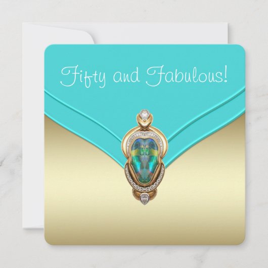 エレガントティール（緑がかった色）ブルーと金ゴールド誕生会 招待状 (正面)