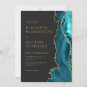 エレガントティール(緑がかった色)ブルーアゲート金ゴールド結婚ズ 招待状 (正面)