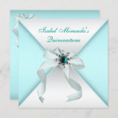 エレガントティール（緑がかった色）ブルーキンセアニェラパーティー 招待状 (正面/裏面)