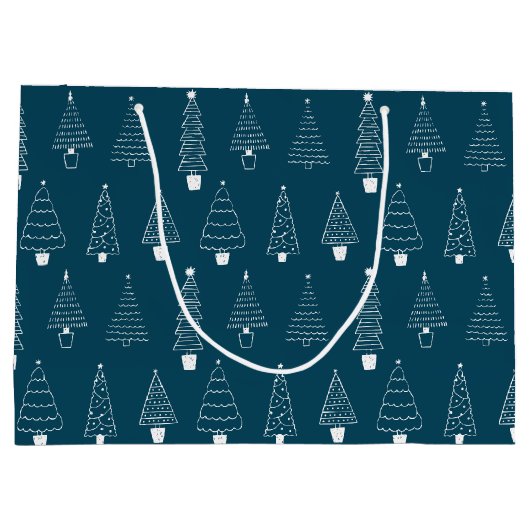 エレガントティール(緑がかった色)ブルークリスマス松の木柄 ラージペーパーバッグ (裏面)