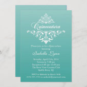 エレガントティール（緑がかった色）ブルーグラデーションキンセアニラパーティー 招待状 (正面/裏面)