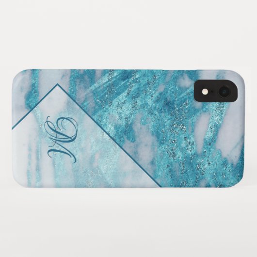 エレガントティール(緑がかった色)ブルーグリッターきらきら光る幾何モノグラム Case-Mate iPhoneケース (裏面(横))