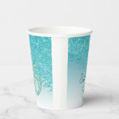 エレガントティール（緑がかった色）ブルーグリッタースウィート16誕生日 紙コップ (右)