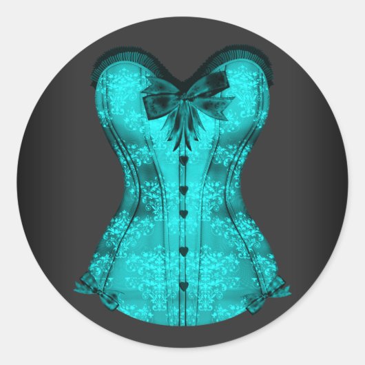 エレガントティール(緑がかった色)ブルーコルセットステッカー ラウンドシール (正面)