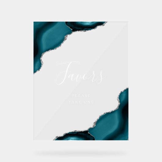 エレガントティール(緑がかった色)ブルーシルバーゲート結婚式の引き出物 アクリルサイン (正面)