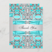 エレガントティール（緑がかった色）ブルーシルバーサンキューホテル サンキューカード (正面/裏面)
