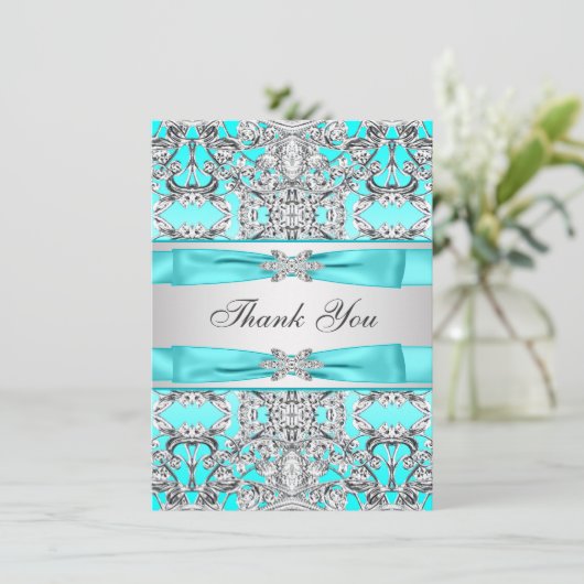 エレガントティール(緑がかった色)ブルーシルバーサンキューホテル サンキューカード (スタンド正面)