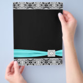 エレガントティール(緑がかった色)ブルーシルバーフライヤーテンプレート チラシ (手)