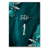エレガントティール(緑がかった色)ブルーシルバーフローラ結婚ズ テーブルナンバー (裏面)