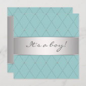 エレガントティール（緑がかった色）ブルーシルバーボーイシャワー 招待状 (正面/裏面)