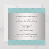 エレガントティール（緑がかった色）ブルーシルバーボーイシャワー 招待状 (裏面)