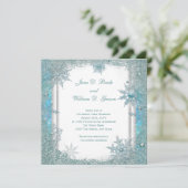 エレガントティール(緑がかった色)ブルースノーフレーク結婚ズ 招待状 (スタンド正面)