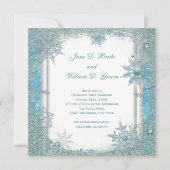 エレガントティール（緑がかった色）ブルースノーフレーク結婚ズ 招待状 (正面)