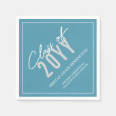 エレガントティール(緑がかった色)ブルータイポグラフィ任意の年の卒業 スタンダードカクテルナプキン (正面)