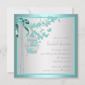 エレガントティール（緑がかった色）ブルーバードケージブライダルシャワー 招待状 (裏面)