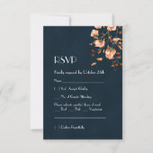 エレガントティール(緑がかった色)ブルーバーンドオレンジ色フローラ 出欠カード (正面)