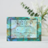 エレガントティール（緑がかった色）ブルーピンク紫陽花RSVP 出欠カード (スタンド正面)