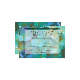 エレガントティール(緑がかった色)ブルーピンク紫陽花RSVP 出欠カード