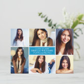 エレガントティール（緑がかった色）ブルーフォトコラージュ卒業式パーティー 招待状 (スタンド正面)