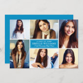 エレガントティール（緑がかった色）ブルーフォトコラージュ卒業式パーティー 招待状 (正面/裏面)