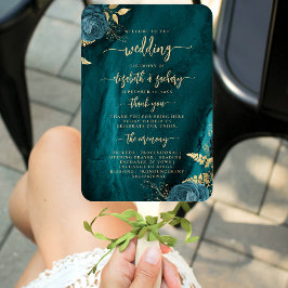 エレガントティール（緑がかった色）ブルーフローラアゲート結婚式 プログラム ハンドファン