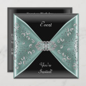 エレガントティール（緑がかった色）ブルーブラックイベントパーティー 招待状 (正面/裏面)