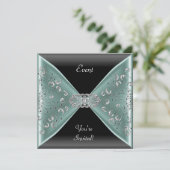 エレガントティール（緑がかった色）ブルーブラックイベントパーティー 招待状 (スタンド正面)